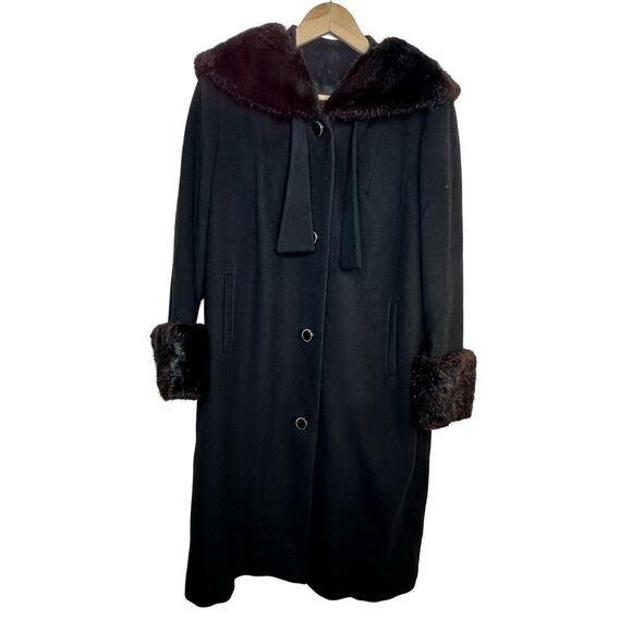 MADISON Master Furriers Duluth Vintage Black Wool & Fur Coat Size XL - Picture 1 of 17